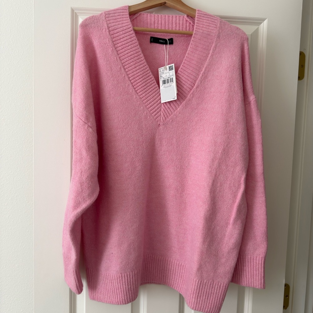 Mango Pink V-Neck Women's Sweater
